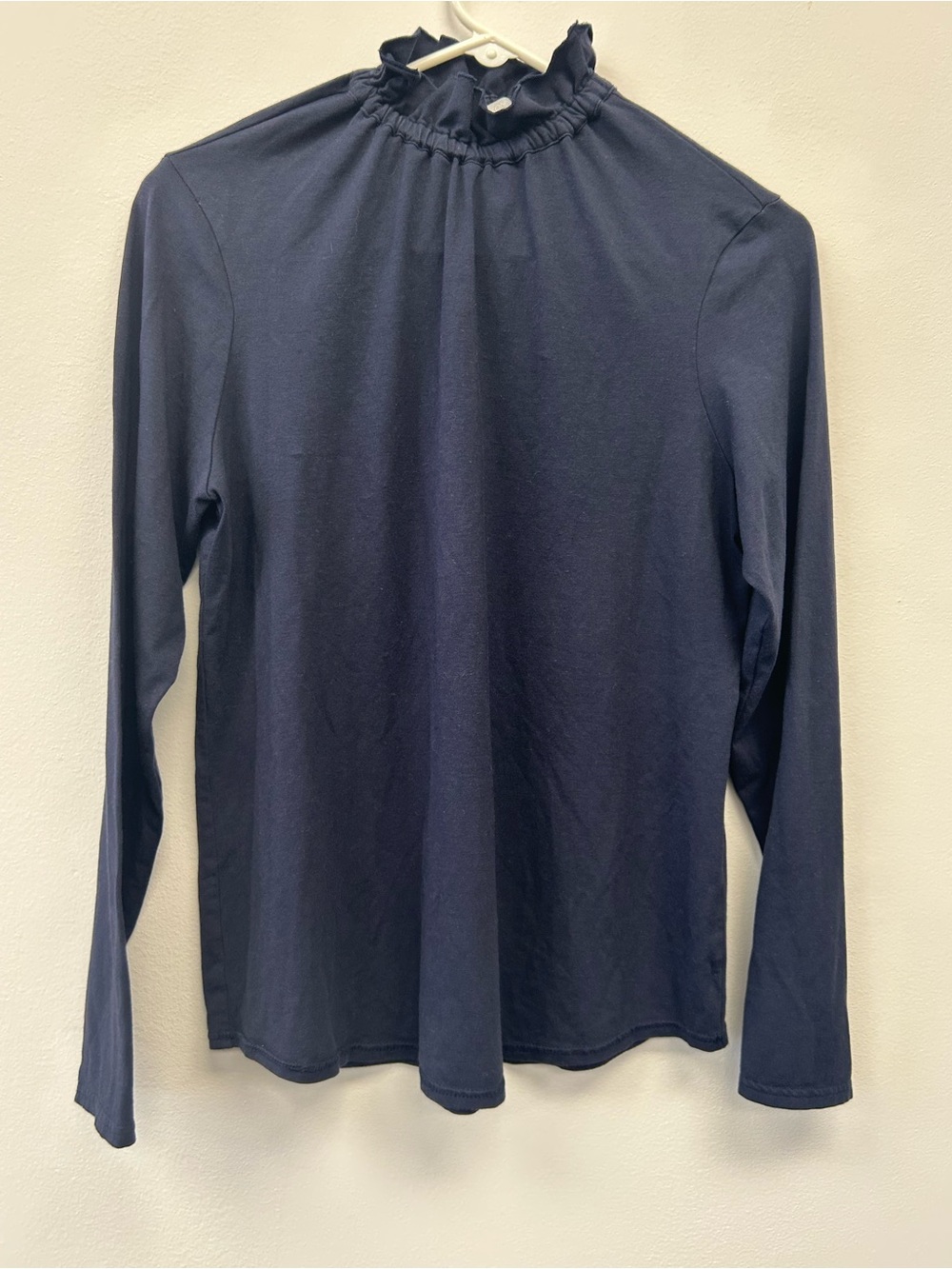 Hinson Wu Navy Blue Ruffle Mock Neck Knit Top